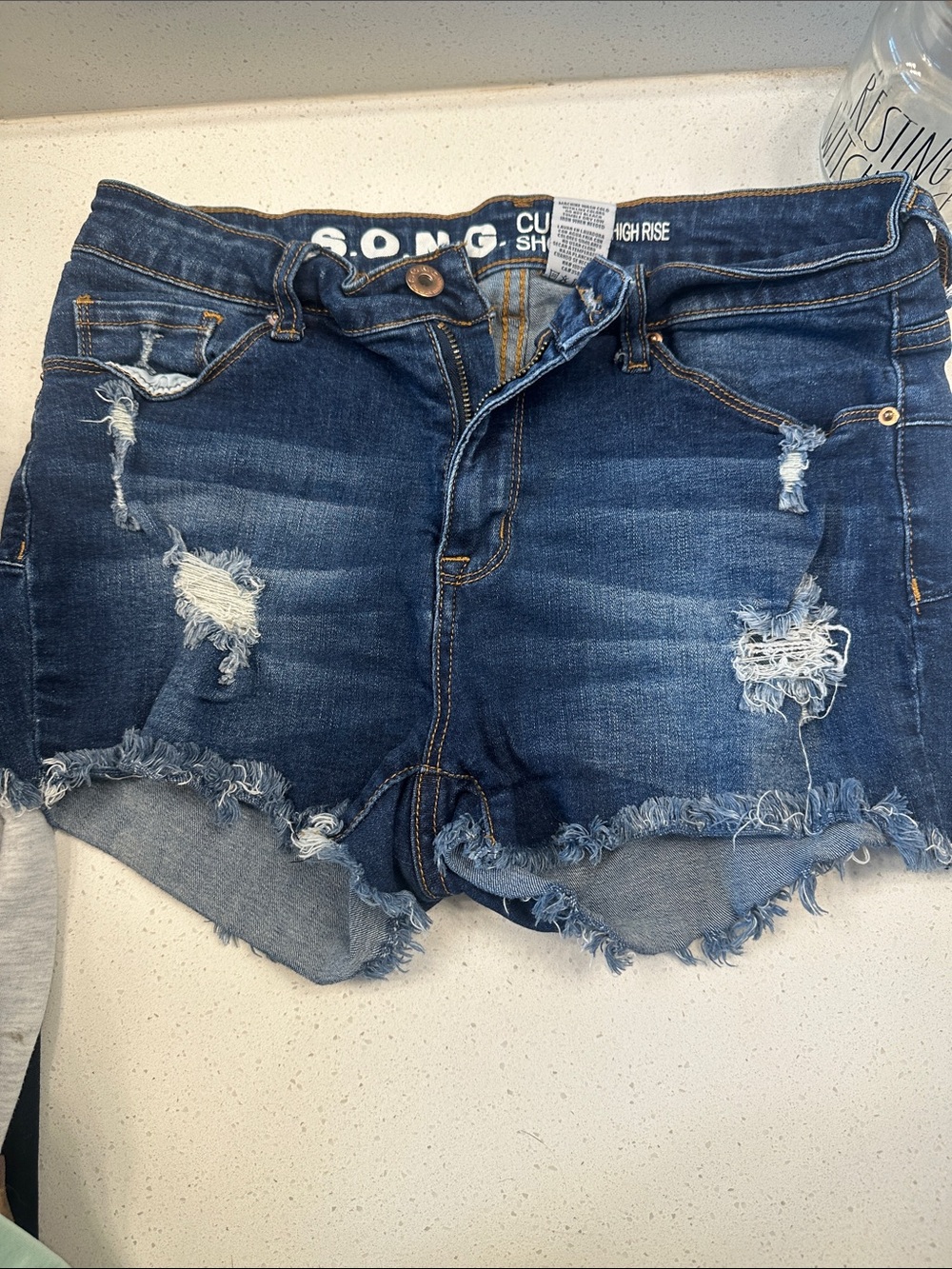 Song High-Rise Distressed Denim Shorts - Dark Blue